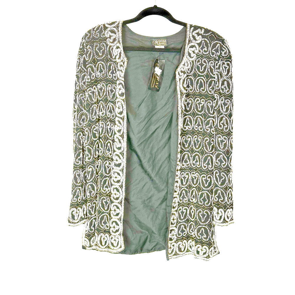 MAXI CREATIONS NWT Women's 1X Vintage Black Silk Beaded Event Cocktail Jacket